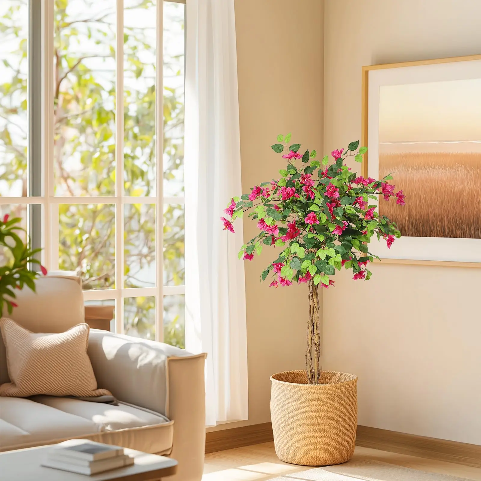GARVEE4FT Artificial Bougainvillea Tree - Tall Potted Decorative Plant for Indoor and Outdoor Use, Ideal for Home, Office, and Garden Décor