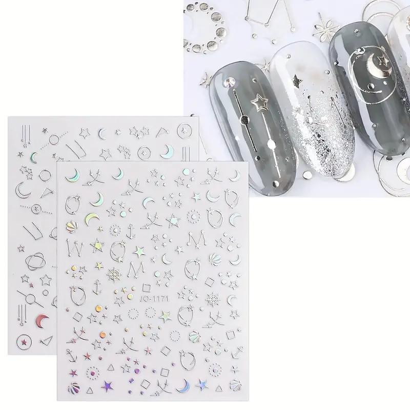 Aurora Nail Art Stickers Decals, 12pcs/bag Self-adhesive Nail Art Wraps, Glitter Star Heart Nail Supplies, Nail Art Design Decoration Accessories, Glitter Nails