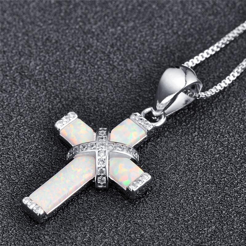 Luxury White Cross Necklace with Opal & Rhinestones, Exquisite Gift Box, Women's Daily & Holiday Jewelry, Ideal Birthday Gift