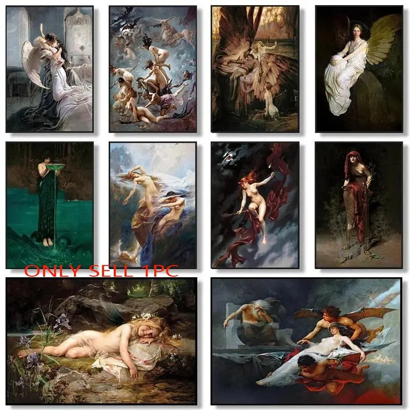 1PC Frameless John William Waterhouse Woman Portrait Classic Artwork Posters and Prints Canvas Printing Wall Art Picture Decorative Wall Art for Living Room Decor  (27 Style Options)