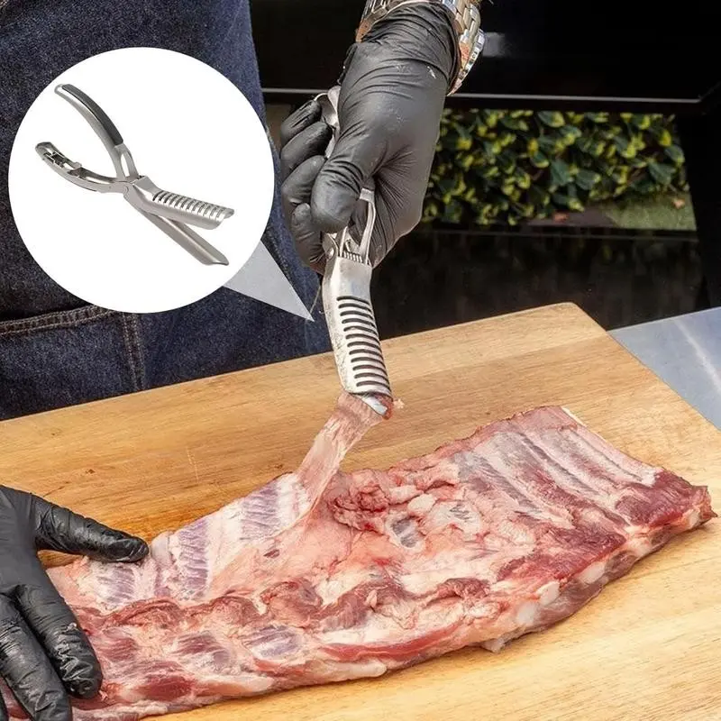 BBQ Rib Membrane Remover Tool Kit, Kitchen, Stainless Steel with Arc Clamp, Non-Slip Grip, Ergonomic Design, Dishwasher Safe, 1 PC, BBQ Tools
