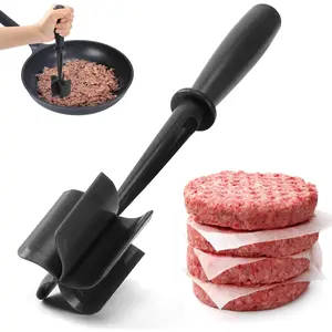 Meat Chopper - 5 Curve Blade Ground Beef Smasher Tool - Nylon Meat Masher for Ground Beef, Hamburger, Potatoes - Ground Meat Chopper for Easy Mixing - Black