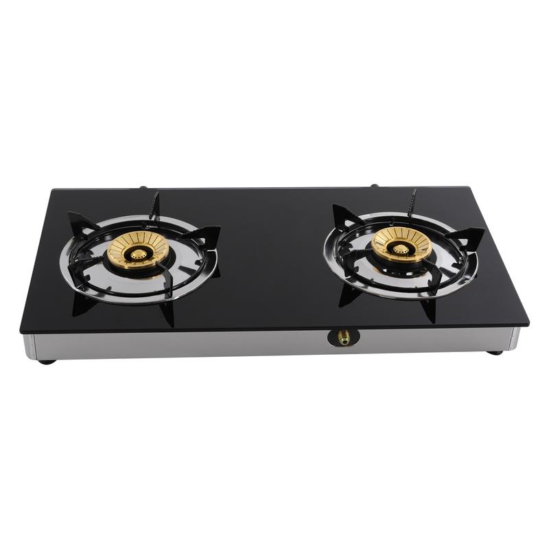 2-Burner LPG Gas Stove 3.5KW 11995BTU/hr Tempered Glass Countertop for Home Commercial Kitchen Aluminum Ceramic Stainless Steel Pans Safety Lock Easy to Clean