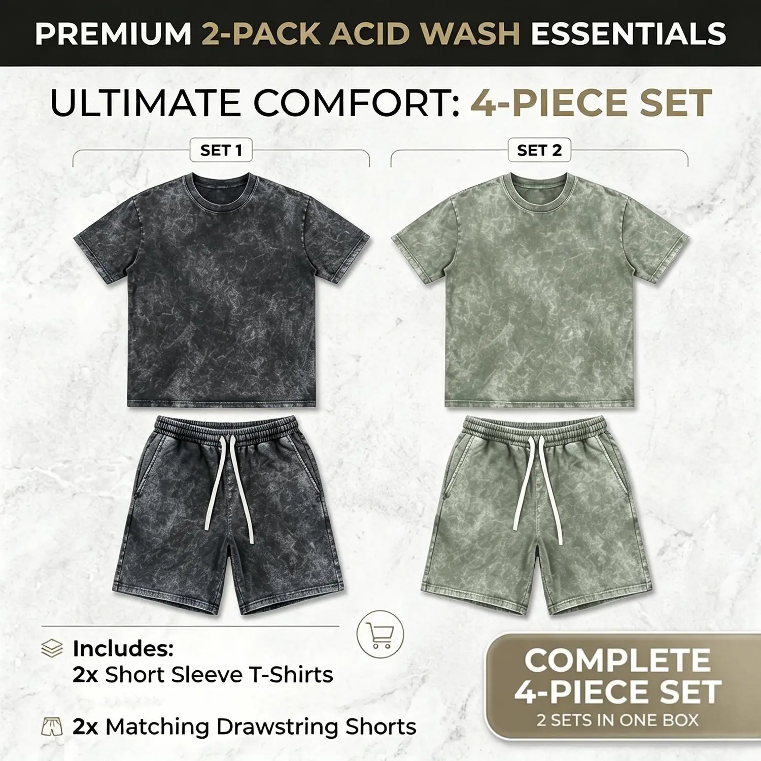 2 Sets - Acid Wash Black + Green
