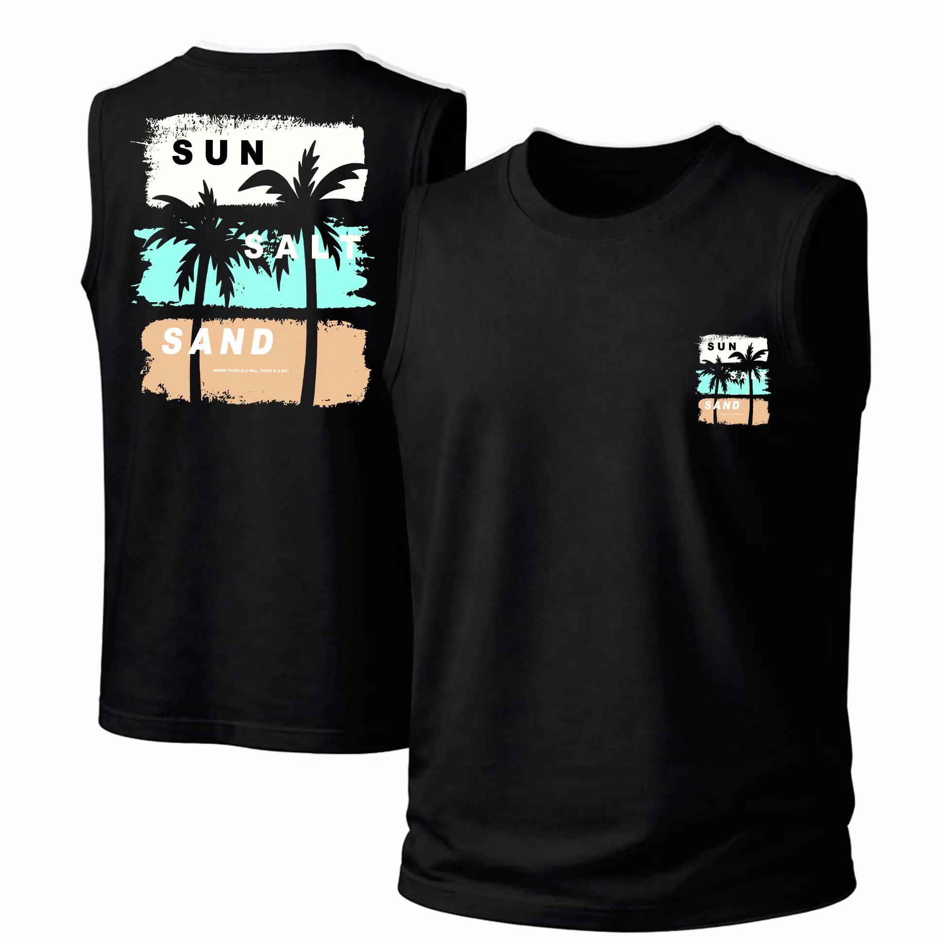Men's Cotton Sleeveless Tank Top -Sun Salt Sand Hawaii Printed Style. This Is A Casual Item Suitable For Both Men And Women, Especially Perfect For Spring And Summer; The Cool Print And Classic Crew Neck Cut
