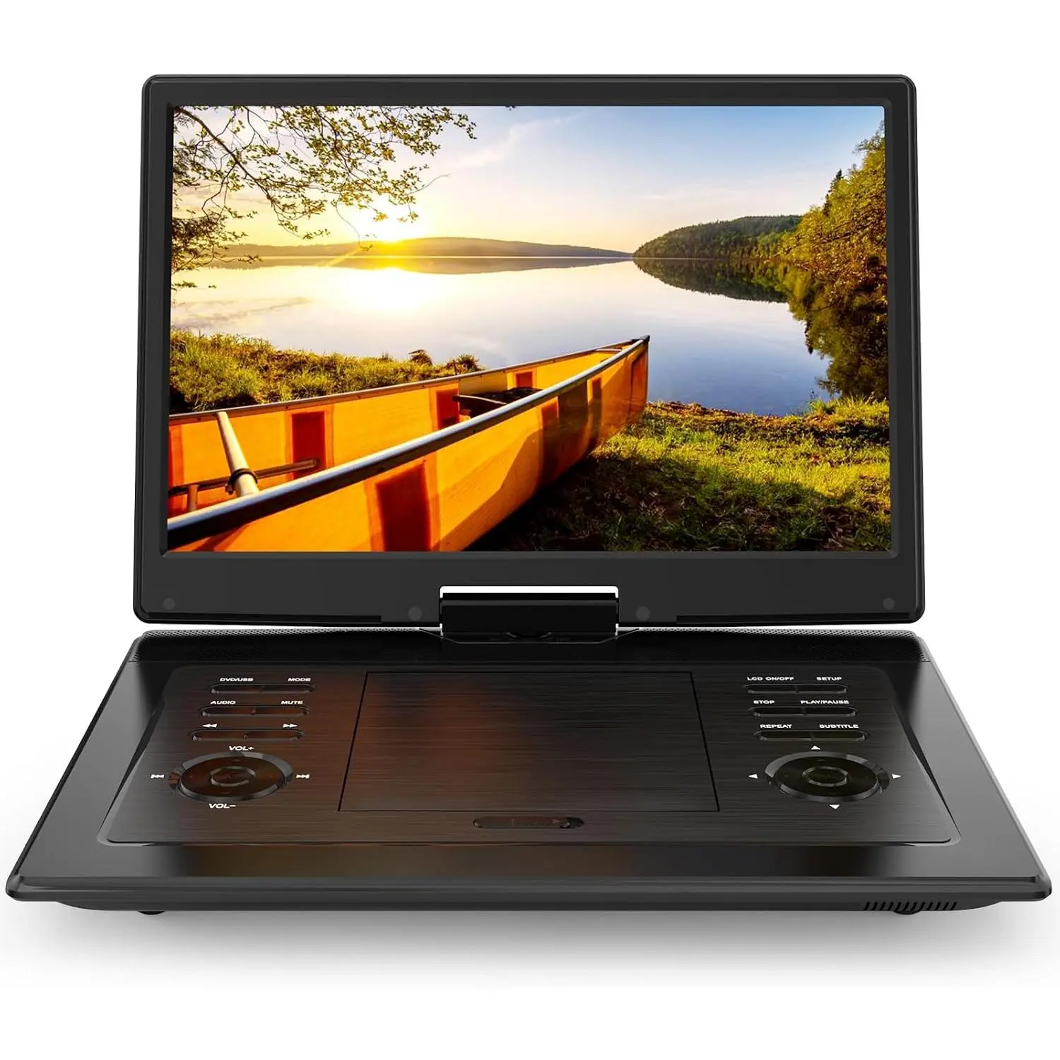 16.9" Portable DVD Player with 14.1 inches Large Screen, High-Volume Audio Speaker, 4-6H Rechargeable Battery, Adapter, CD Support, USB/SD Card Compatibility, TV Sync, Region-Free, Memory Playback