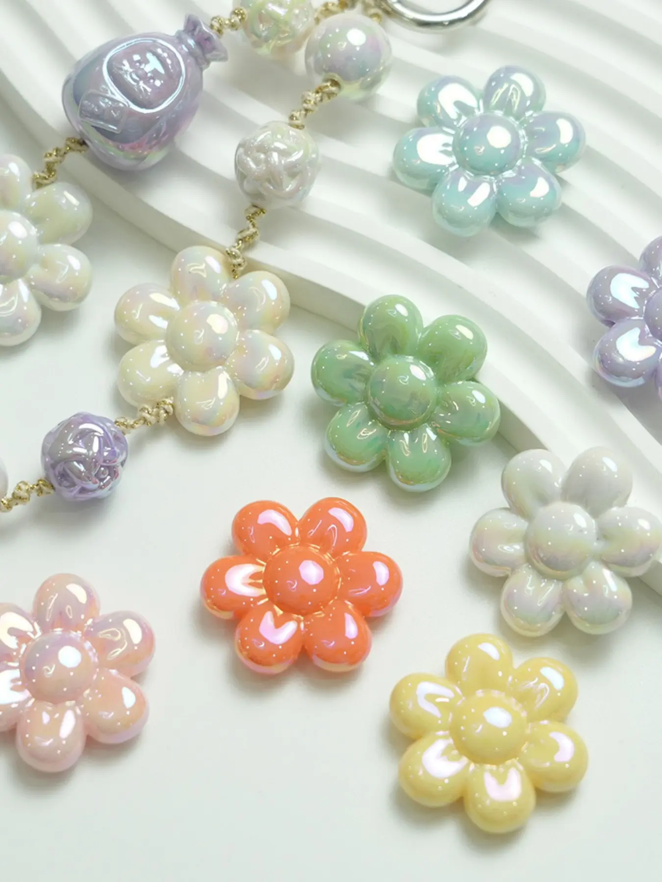 10/20PCS 32mm Acrylic Flower Loose Beads for Beadable Pen Decoration DIY Bead Flowers, Elegant Floral Charms Making Supplies, Random Styles