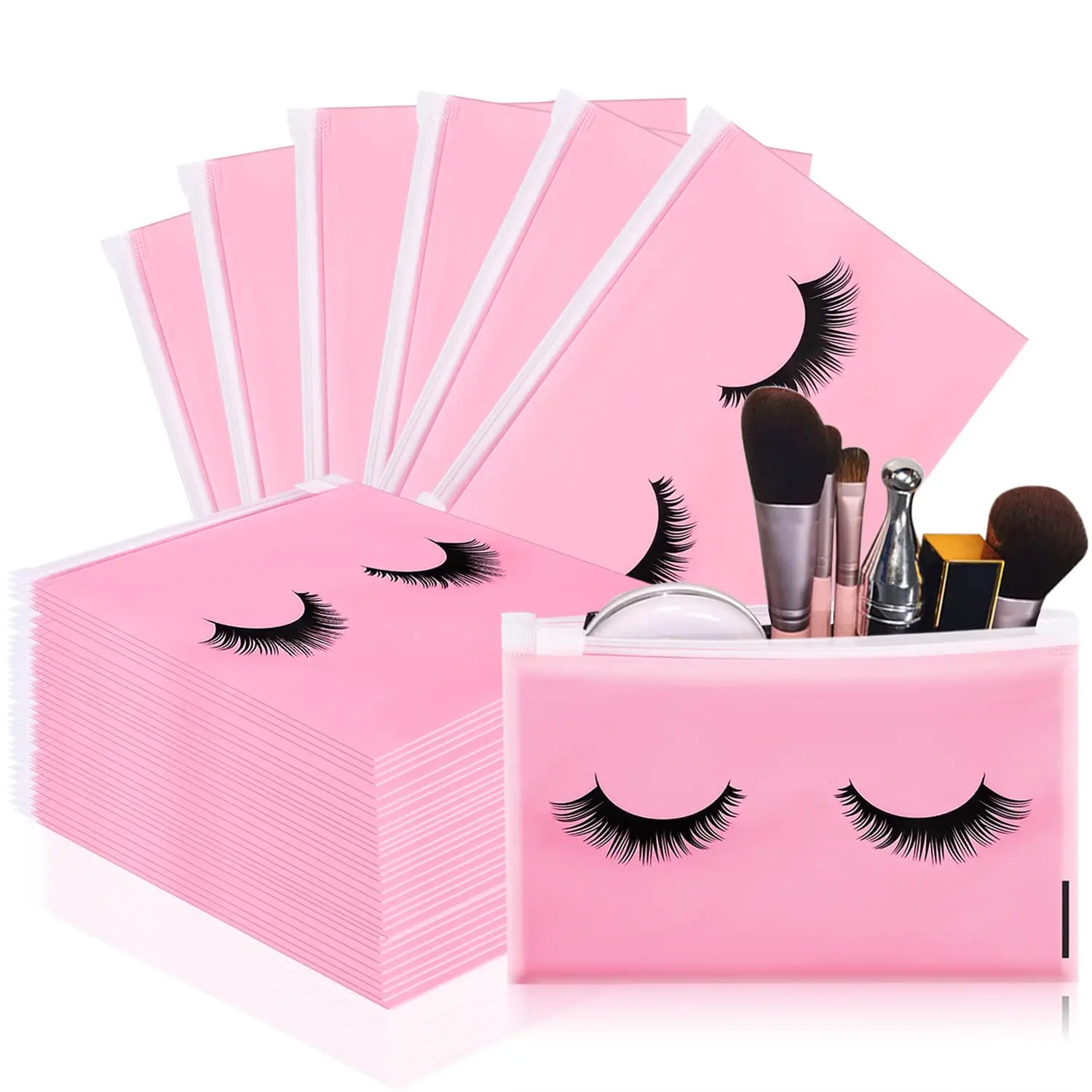 100 count Eyelash Bags, Eyelash Aftercare Bags,  Bags Packaging with Small Zipper, Empty Lash Makeup Storage Bags Pouches Women Travel Pouch Cases, 6" x 4" / 15 x 11cm