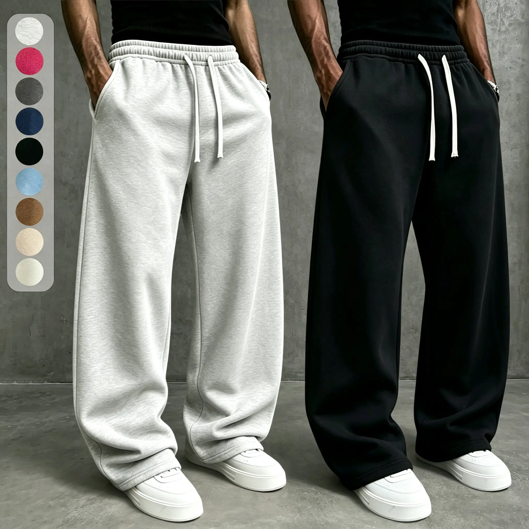 American high street knitted wide leg sweatpants for boys, trendy brand, loose large straight tube, hanging feeling, sports pants, drawstring, elastic waist, versatile