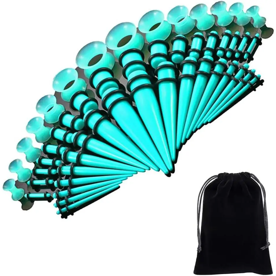 Unisex Fashion Lightweight Ear Gauges Kit, 50 Pieces 14G-00G Acrylic Tapers & Plugs + Hypoallergenic Silicone Tunnels, Double Lock Body Jewelry Set for Everyday Wear Body Piercing, Straight, 0.47in, Individually Packaged