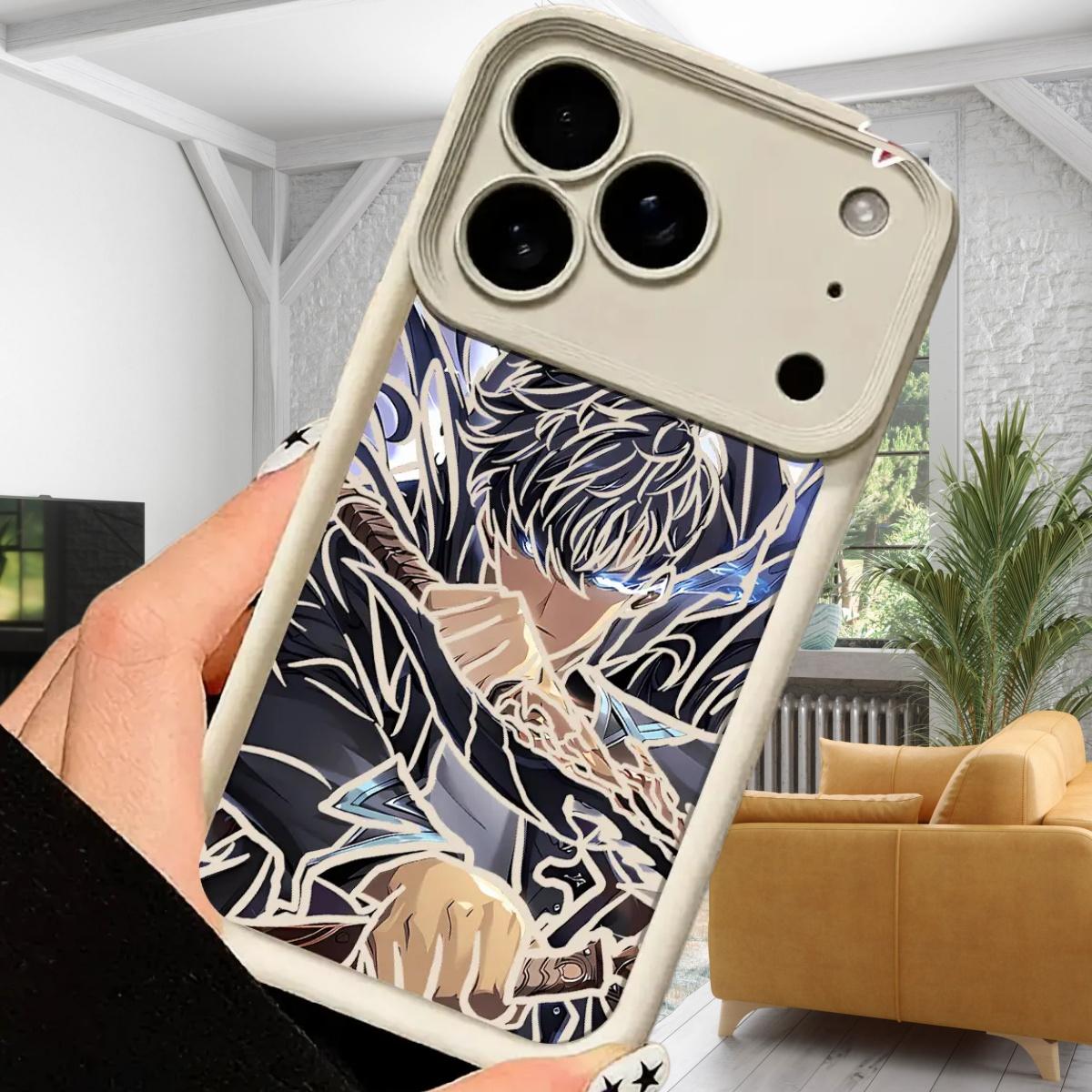 S-Sung J-Jin-Woo Solo Leveling Anime Phone Case For iPhone 17 16 15 14 13 12 11 Pro Max Plus Air, Black TPU Cover, High Quality Shockproof Durable Stylish Cool Design, Perfect Holiday Best Gifts