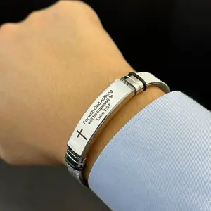 Adjustable Bible 304 Stainless Steel Bracelet with Cross And Proverb Verse "For with God Nothing Is Impossible". A Quote Cuff Bracelet Jewelry, Inspiring And Encouraging, Suitable for Daily Wear As a Wristband And Ideal As a Holiday Gift.
