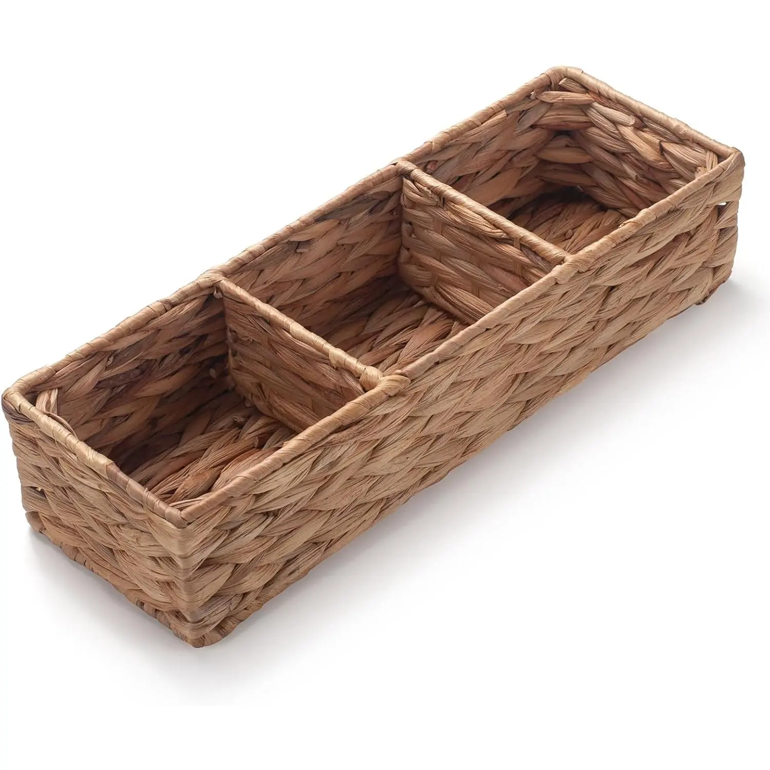 Water Hyacinth Storage Basket Wicker Baskets for Organizing Pad and Tampon Organizer for Bathroom 3 Sections 14.6inch x 4.7inch x 3.1inch