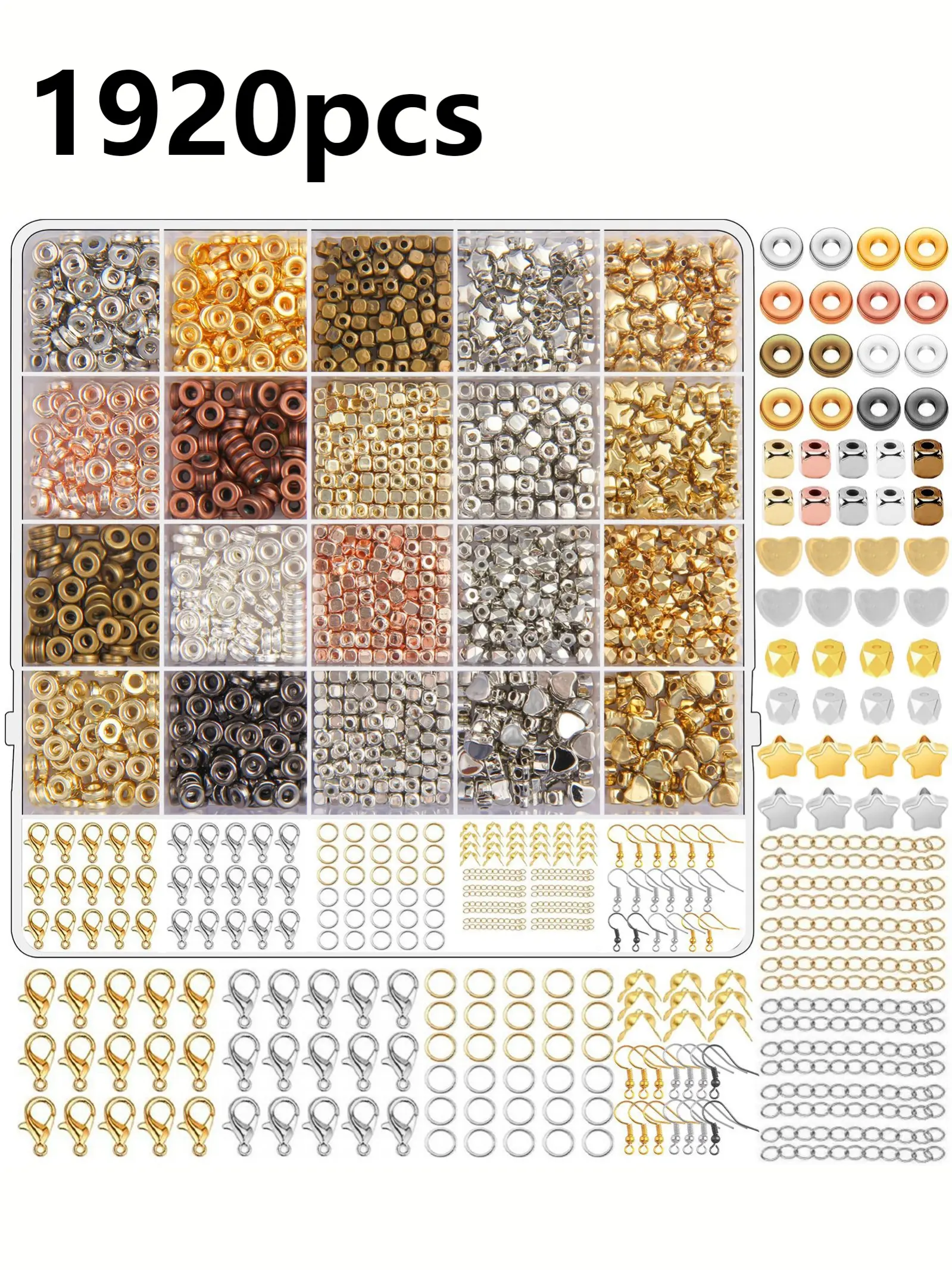 1920 Piece Jewelry Making Kit, Mixed Metal Spacer Beads, Lobster Clasps, Earrings Hooks, Jump Rings, Chain Extenders, DIY Bracelets Necklaces