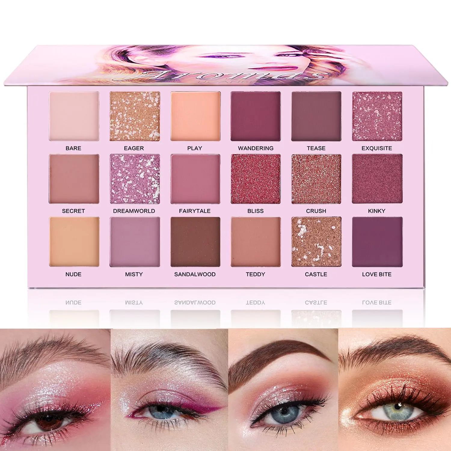 Luxury 18-Color Aromatic Nude Eyeshadow Palette, Long-Lasting, Multi-Reflective Shimmer, Matte, Glitter, Pressed Pearls Eye Makeup Kit