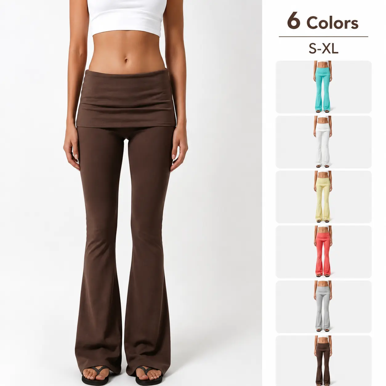 Women's Fold Over Waist Low Rise Flared Pants, Y2K Soft Stretch Bell Bottom Yoga Pants, Casual Loungewear Streetwear Flares