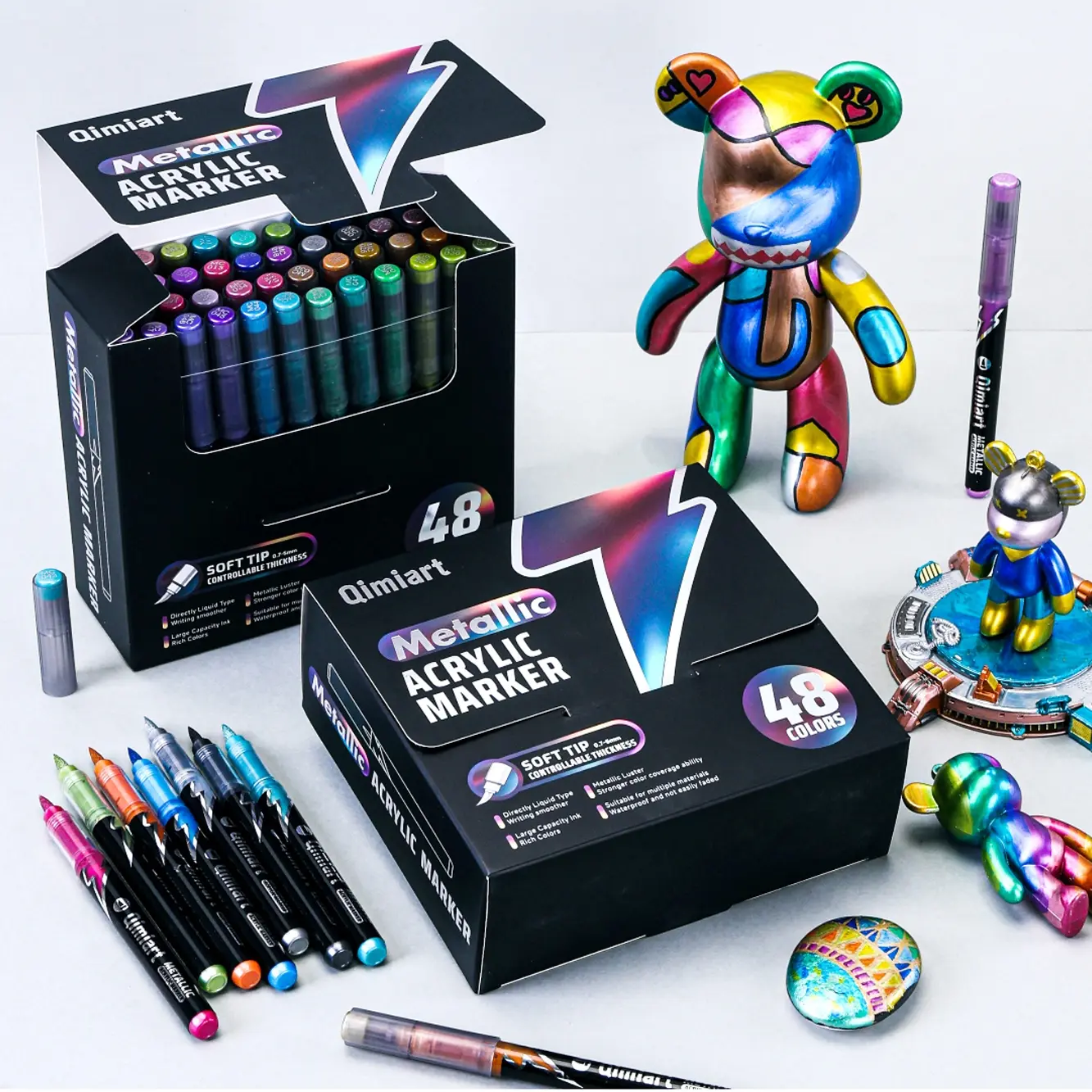 48-Color Metal Acrylic Marker Pen Set, Smart Ink Control System, Ideal for Rock, Ceramic, Glass, Wood, Plastic, Metal, Canvas, Back-To-School Season