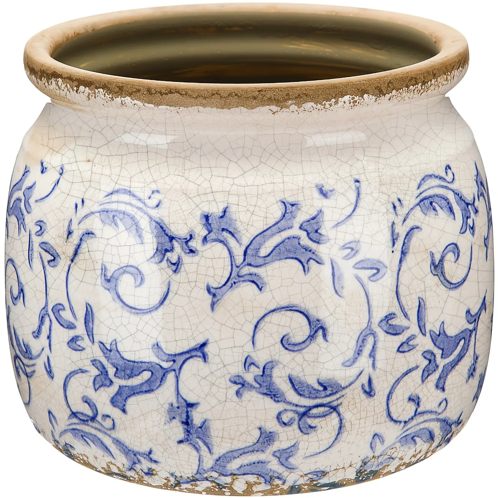 1pc Large Ceramic Planter Vase - Chinoiserie Blue Scroll Flower Pot, Bohemian Indoor/Outdoor Suitable for Home, Farmhouse,, Decor - Lightweight Ceramic Vase with Elegant Scroll
