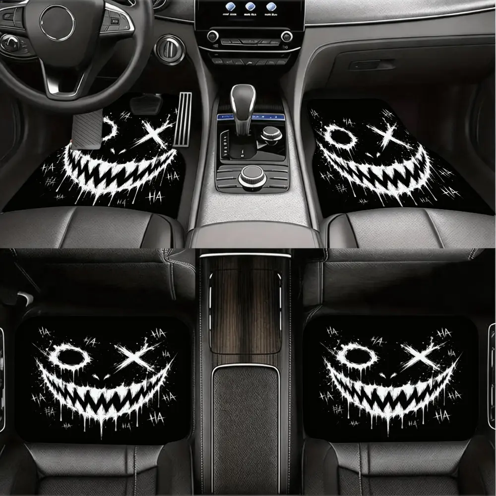 Halloween Style, Car Floor Mats, Scary Smile Face Pattern, Non-Slip Rubber Backing, Universal Fit For Most Cars, 4 Piece Set