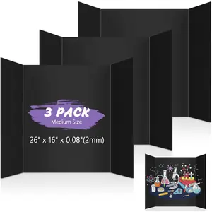 3 Pack Medium Trifold Poster Board 26" x 16" Tri Fold Black Corrugated Cardboard Project Boards for Presentations, School Projects, Science Fair, Exhibition Event Display