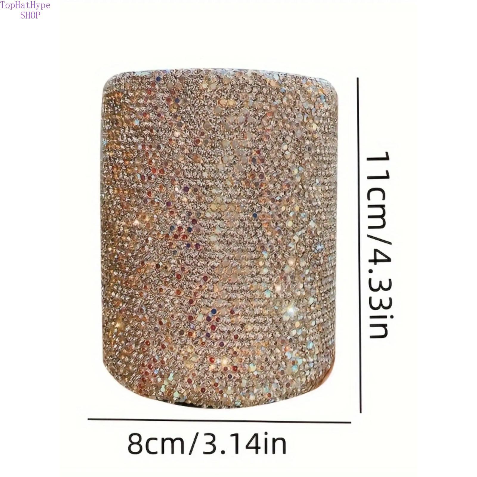 Luxury Round Rhinestone Storage Bucket, Bling Desktop Pen Holder for Office, Exquisite Sparkly Makeup Brush Organizer, Elegant Decorative Desk Accessory for Home, Office and Vanity