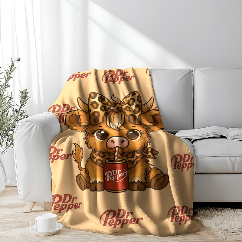 Cartoon Cute Highland Cow Pattern Blanket Dr Pepper Soft Warm Throw Blanket  Warm Nap Blanket for Home Office Travel Camping Gifts cozy lightweight