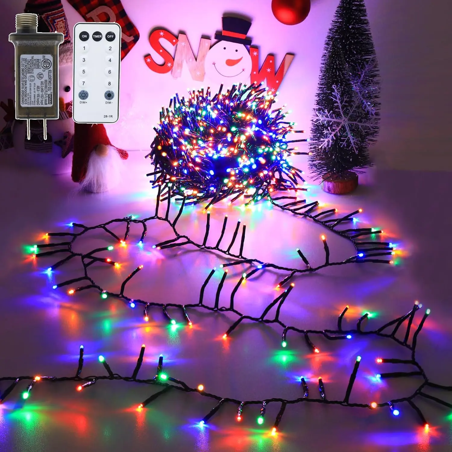 500 LEDs Christmas Cluster Lights with Remote - 33ft Firecracker Chrismtas String Lights, 8 Modes Timer  Twinkle Fairy Lights for Christmas Tree Garland Party Outdoor Decorations