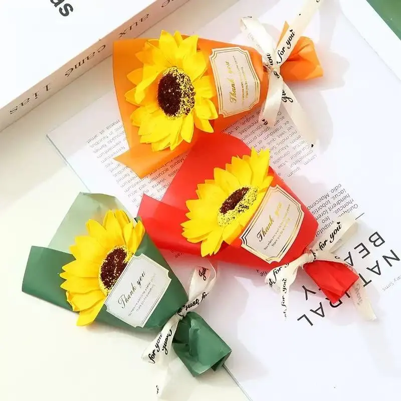 3pcs Mini Sunflower Bouquet Artificial Flowers, Stationery Gift Box Accessories, Small Gift Set, Decorative Floral Arrangements