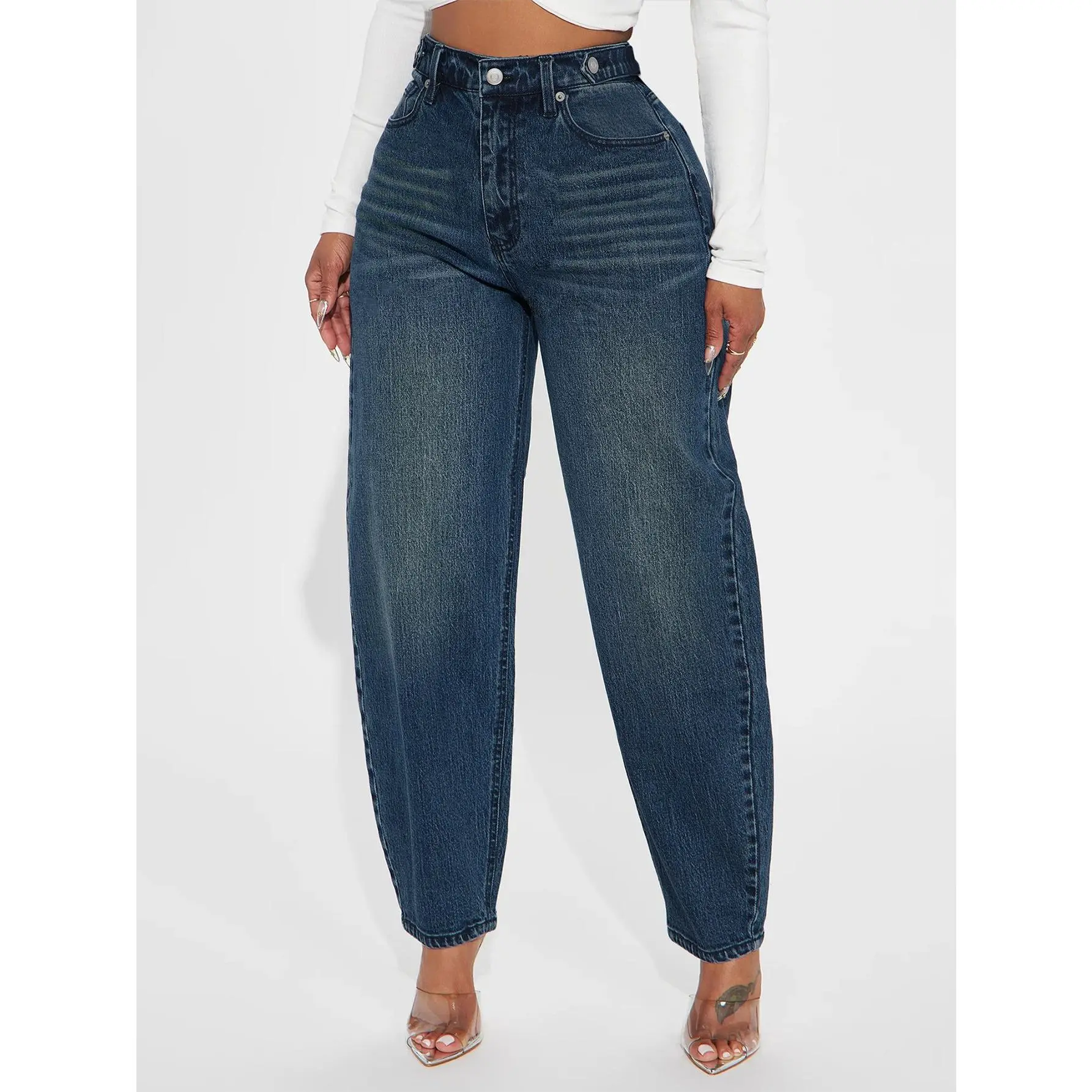 Women Vintage Lantern Baggy Jeans, High Waist Washed Denim Harem Pants, Loose Relaxed Fit Casual Wide Leg Trousers for Women