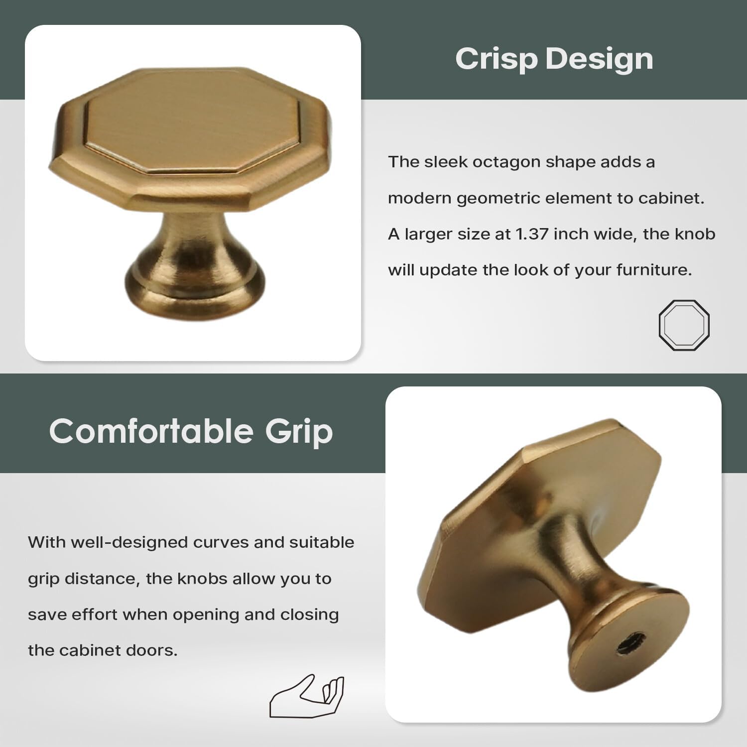 10 Pack Champagne Bronze Cabinet Knobs Octagon /8 Inch(35mm) Zinc Alloy Dresser Drawer Knobs Kitchen Cupboard Pulls Bathroom Furniture Hardware