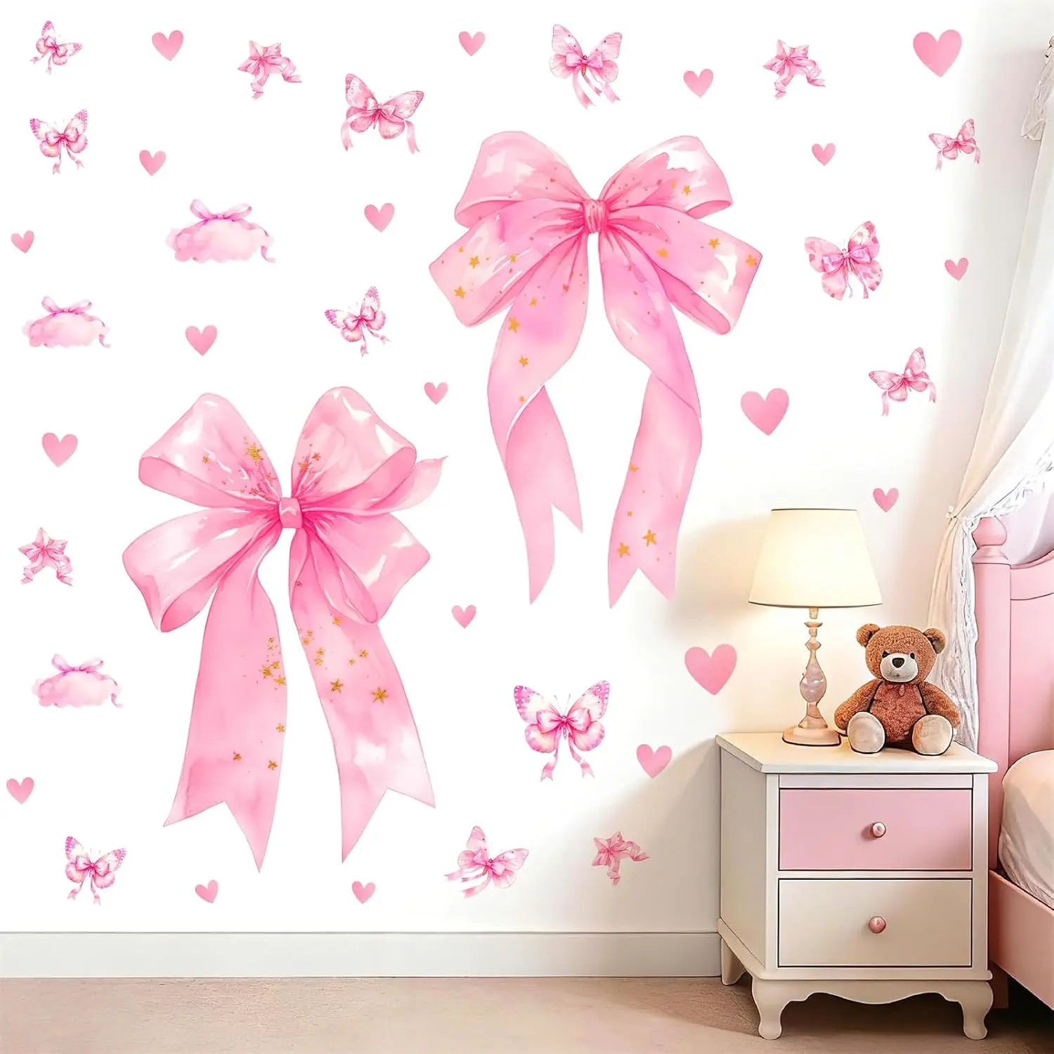 Large  Bow Stickers  Bows Party Decoration Stickers for Backdrop Watercolor  Girls Wall Sticker for Bedroom Pastel Coquettte Wall Decor  Peel and Stick Double Sided Window Cling