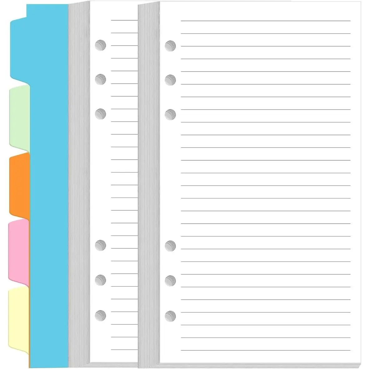 (2-Pack) A6 Lined Paper Refills for Filofax Personal Binder Planner - 160 Sheets/320 Pages Paper with 5 Colorful Binder Dividers, 3.75" x 6.75"
