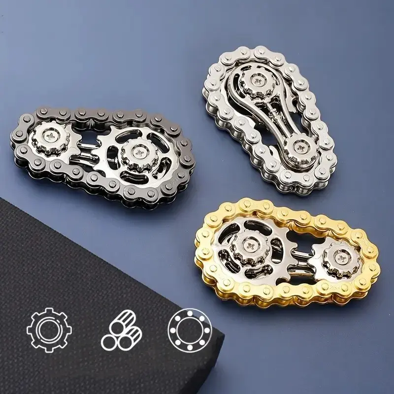 2-Pack Chain Gear Fidget Spinner, Mechanical Toy, Stress Relief, Ideal for Office, Travel, Meetings, Durable with Smooth Bearings