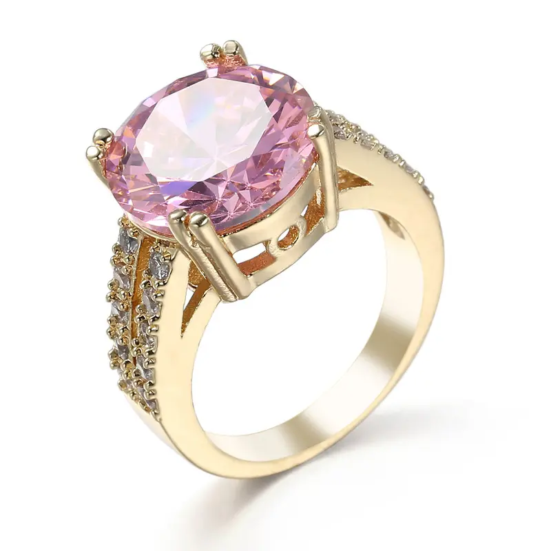 Women's Luxury Gold-Plated Round Pink Cubic Zirconia Brilliant Cut Simulated Morganite Engagement Ring, Chunky Cocktail Band, Sports & Outdoor Accessories Complement Gift