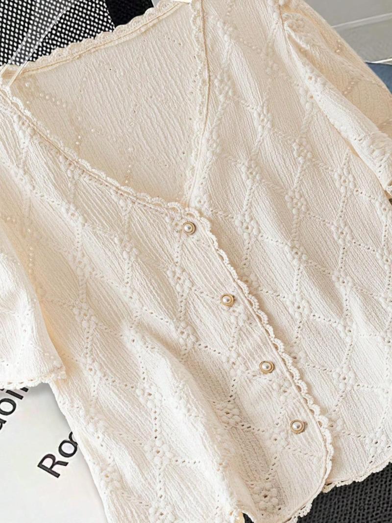 Women's Plain Short Sleeve Button Blouse, Casual Basic Top for Daily Wear, Ladies Clothes for All Seasons