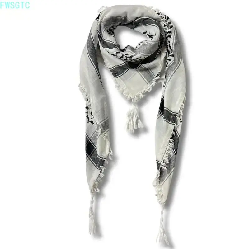 Authentic Palestinian Keffiyeh 47×47 Inch Cotton Square Scarf With Sharshoba Embroidery Fringe‑Tassel Trim Machine‑Washable Handmade Casual‑Fashion Shawl Accessory summerwins