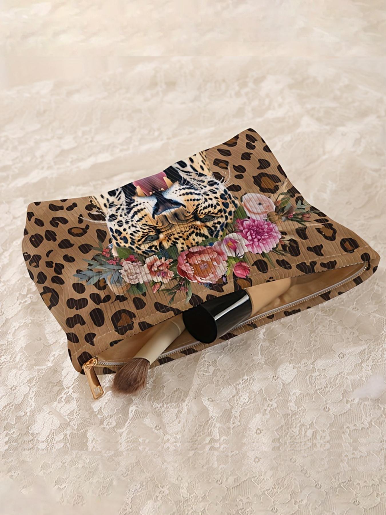 Fashion Leopard & Flower Pattern Makeup Bag, Elegant, Casual Versatile Storage Bag, Travel Makeup Bag, Suitable for Women & All Kinds Of Occasions, Elegant Stylish Fashionable Versatile Purse