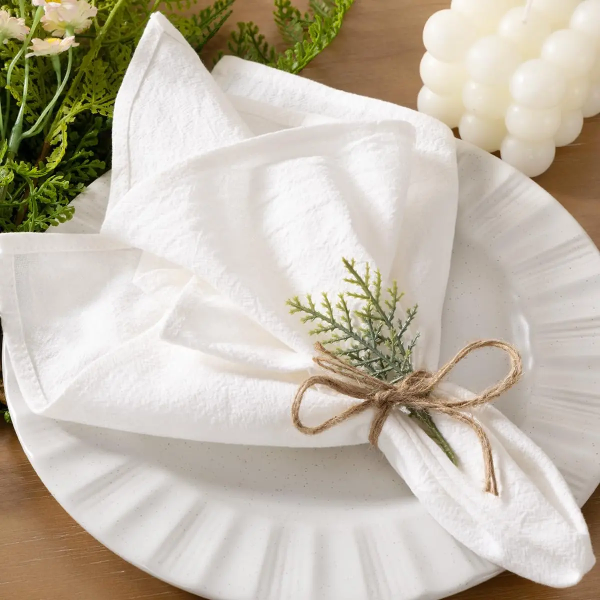 Ivory White Cloth Napkins Set of 4, Rustic 17x17 Inch Thick Washable Cotton Linen for Wedding, Party & Holiday Table Decor, Easter