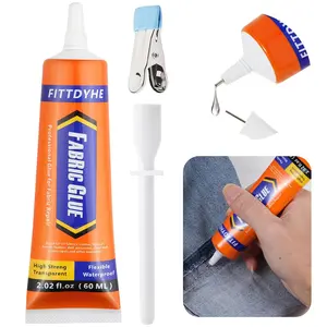 Super Permanent Fabric Glue, 60ML Washable Clear Clothing Glue for Rhinestones, Patches, Clothes, Denim, Leather, Polyester, Flannel, Cotton, Doll Repair