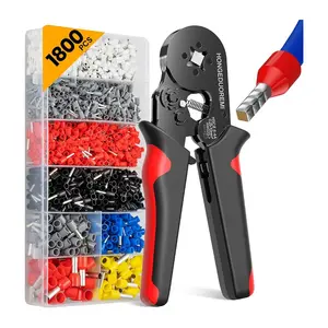 Ferrule Crimping Tool Kit, 1800 Pcs Ferrules, Self-adjustable AWG23-7 Gauge, 4 Corner Crimper, Ratchet Pliers for Audio, Car, DIY