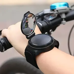 360 Degree Rotatable Convex Lens Bike Mirror, Acrylic Lens, Round Rearview Mirror Wrist Strap, Safety Gear for Bikes and Motorcycles