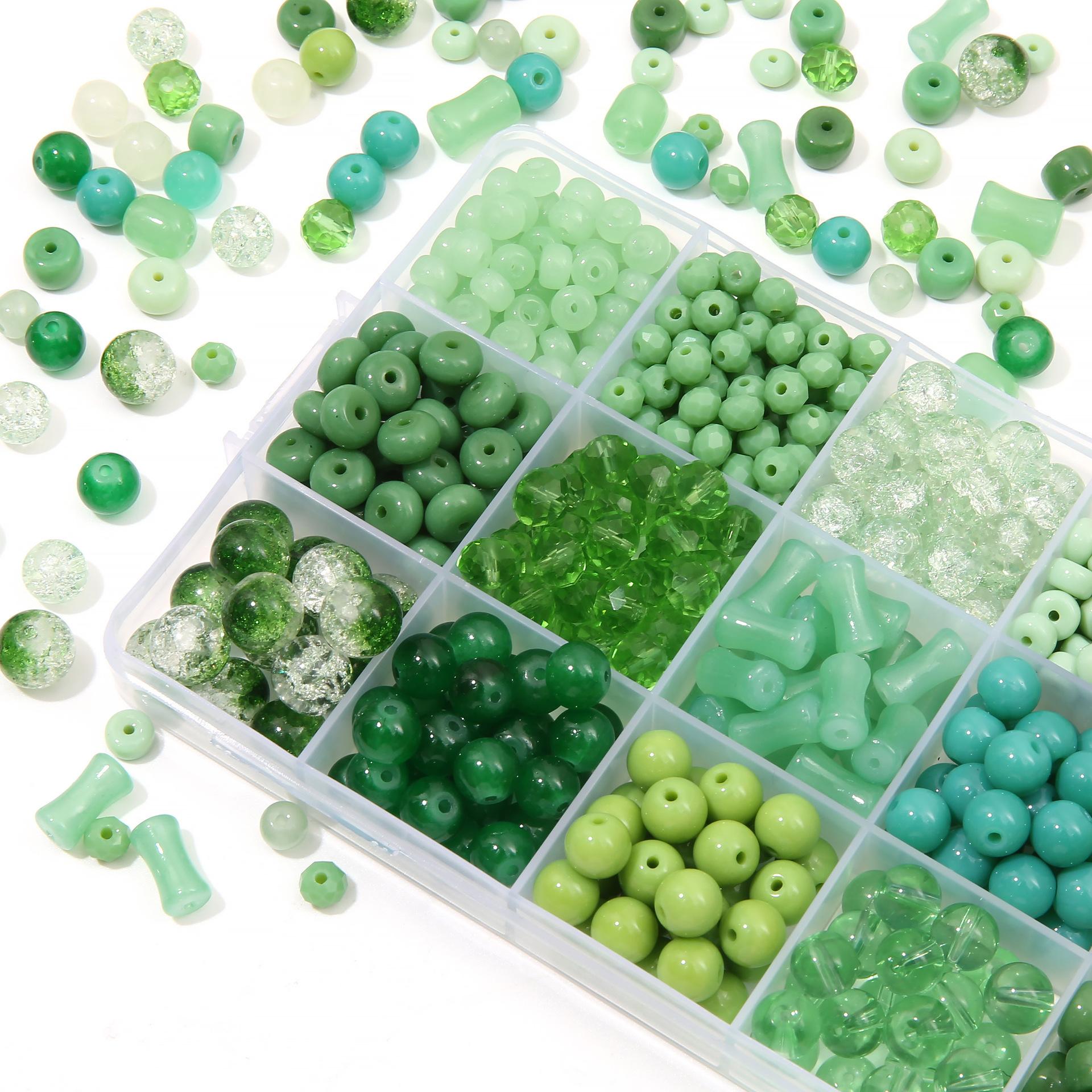 Green transparent solid color glass beads, crystal beads, round beads, bamboo beads, used for DIY handmade bracelets, necklaces, and jewelry
