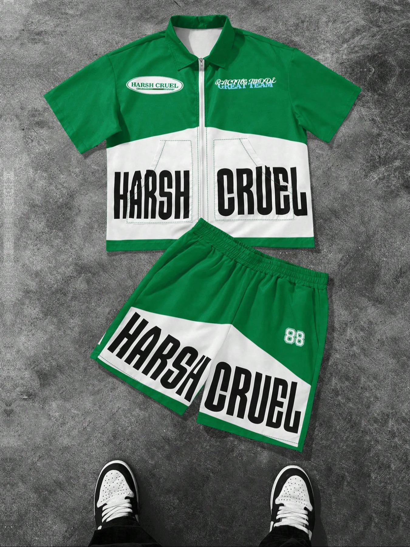 Men's Letter Print Short Sleeve Tee & Shorts, Menswear, Loose Casual Comfy Round Neck T-Shirt & Shorts Set, Men's Sleepwear for Summer, Athletic