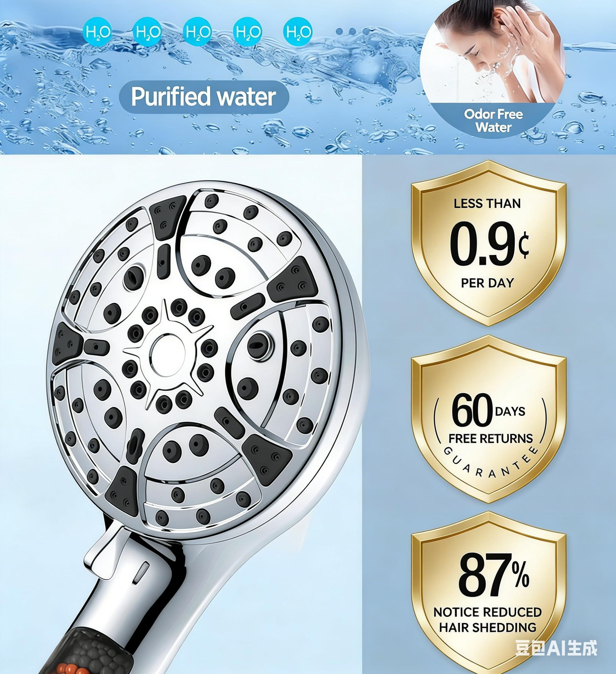 10-Function High-Pressure Handheld Showerhead Set with Spray Gun, Filtration, and Chlorine Removal