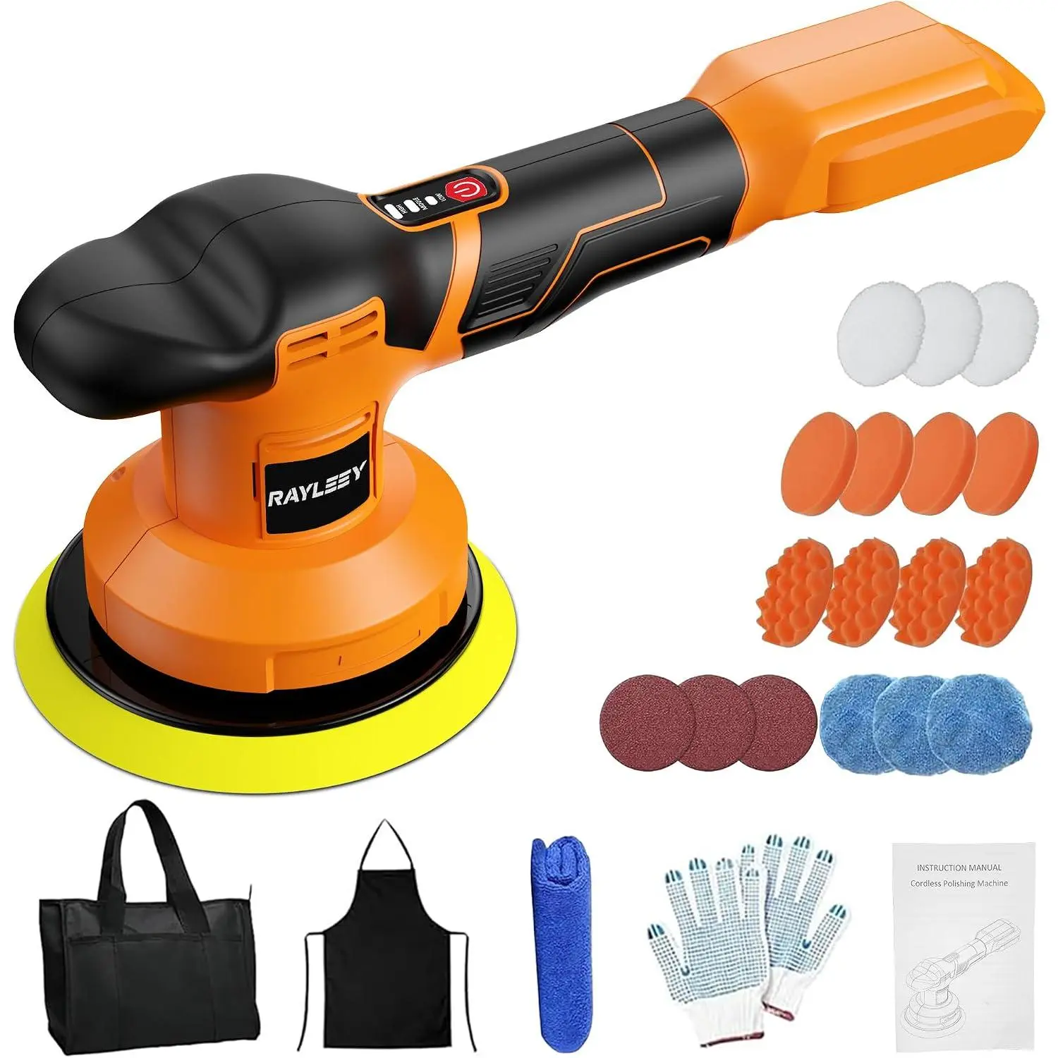 Polisher Kit for 20V LI-ION Battery.6-Inch Orbital Polisher with 3 Variable Speed with 25pcs Polishing Accessories, for Car Polishing/Waxing (Tool Only)