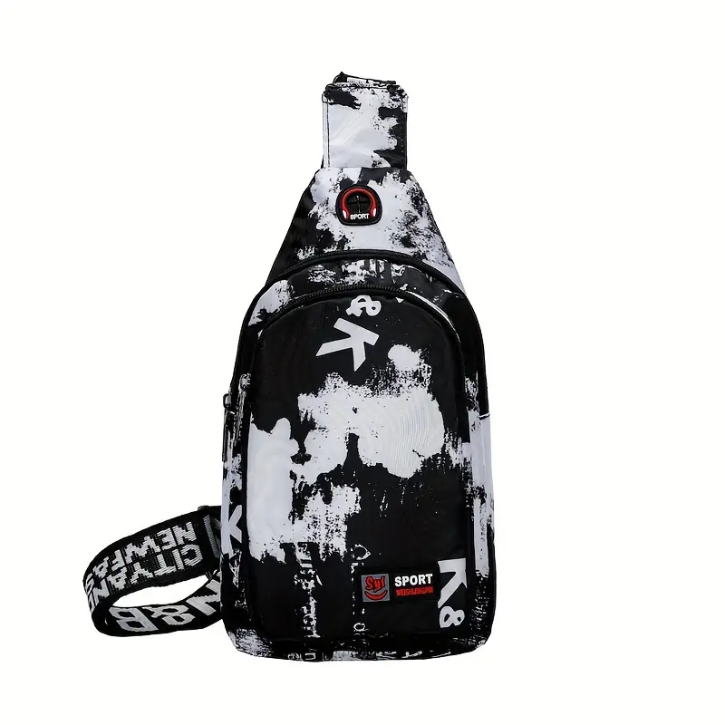 Men's-Capacity Zip Messenger Bag - Chic Graphic Satchel, Outdoor, Single-Unit Shoulder Chest Bag