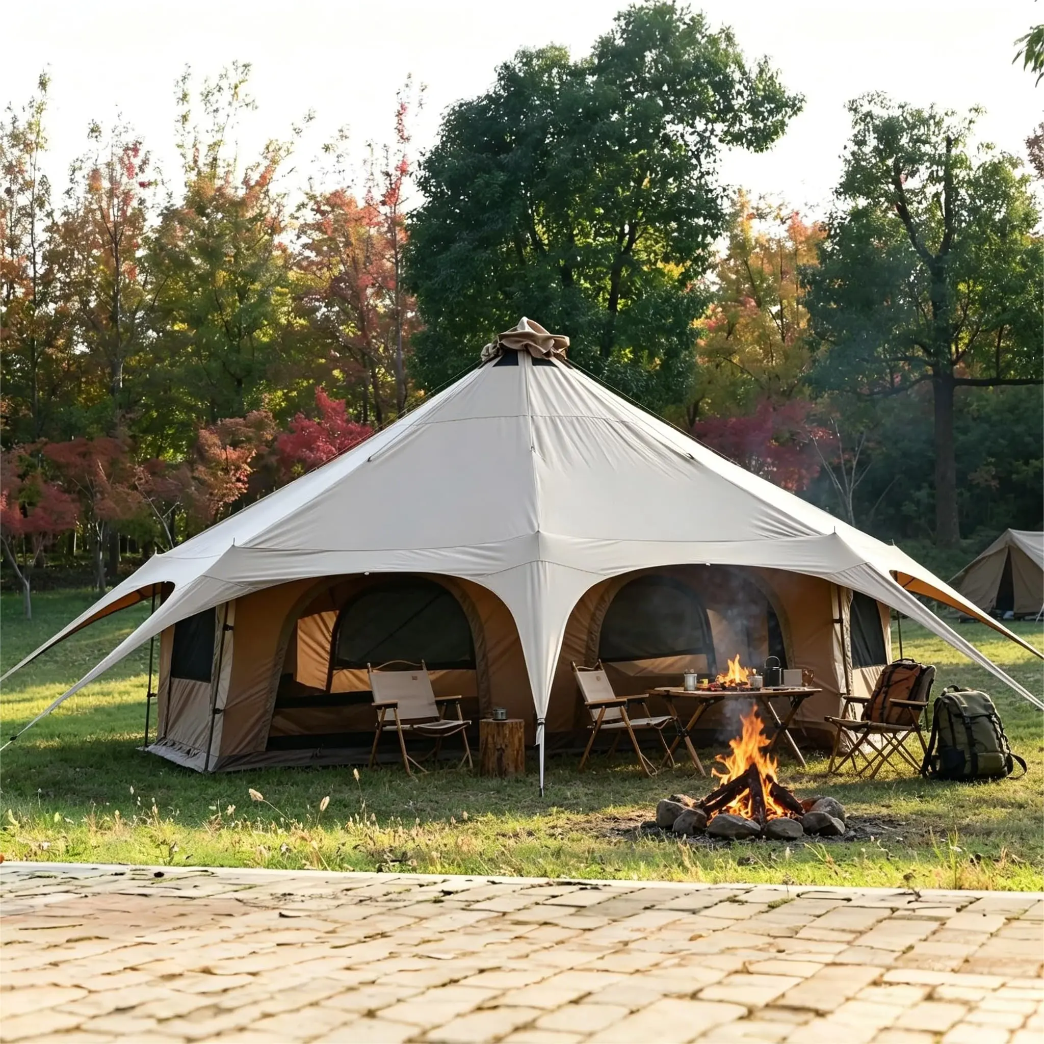 16.4ft Canvas Bell Tent 6-10 Person Glamping Family Tent with Stove Jack Windproof Breathable Large Outdoor Shelter for Camping and Backyard Parties