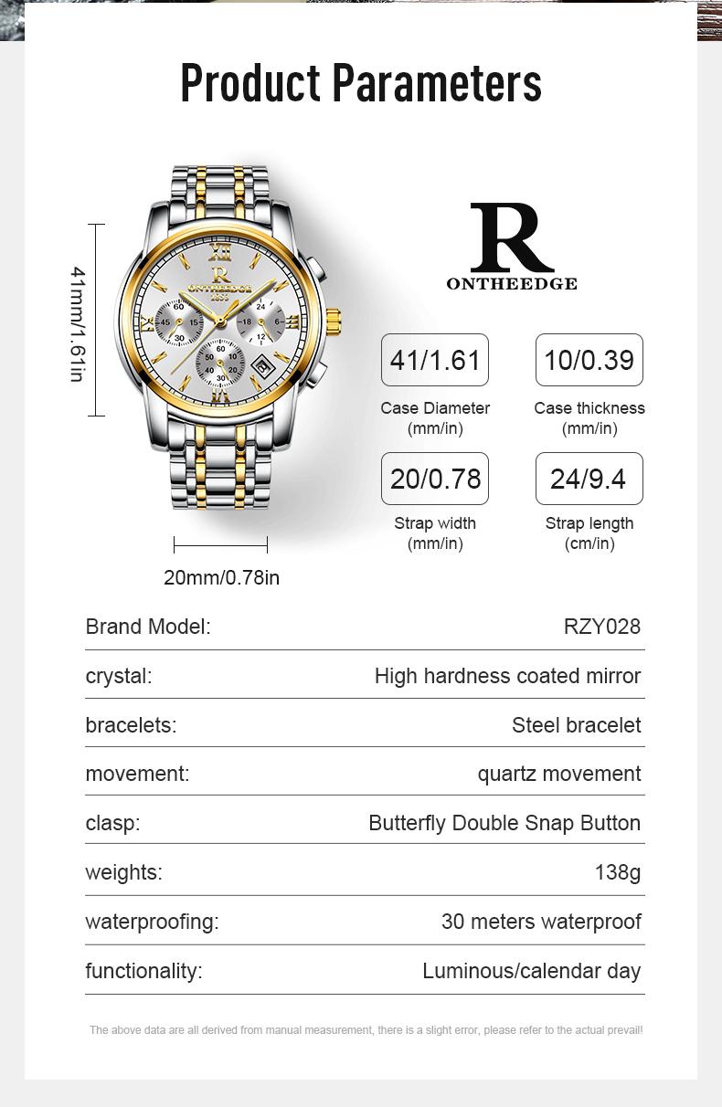 Men's Luxury Two-Tone Gold Silver Chronograph Quartz Watch - Stainless Steel Wristwatch with Date, Roman Numerals, Subdials, Elegant Business Dress Watch, Perfect Gift for Husband Dad Boyfriend