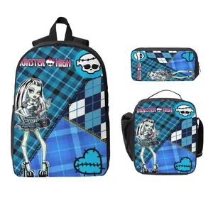 Back-To-School Gifts3PCS Monster High Versatile Backpack For Kids Large Capacity Cute School Bag With Lunch Box And Pencil Case Aesthetic Casual Backpack For Boys Girls Ideal For Work Hiking And Outdoor Adventure