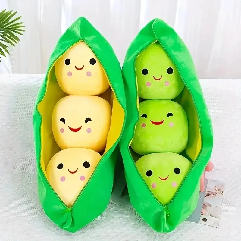 Kawaii Pea Stuffed Plush Plant Toy Cartoon Cute Creative Pea Doll Bean Girl Boy Sleeping Pillow Mat Gift for Girls Festival